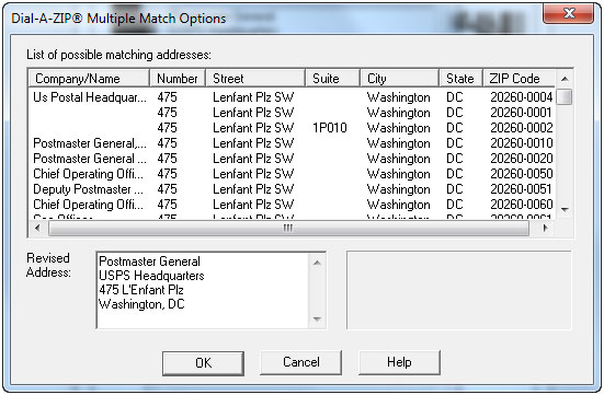 Dial-A-ZIP Multiple Match Options